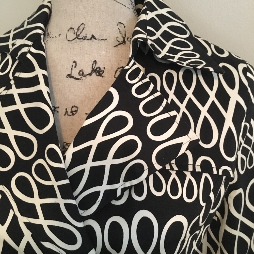 Black and White Trench Pea Coat with Tie - Picture 3 of 8